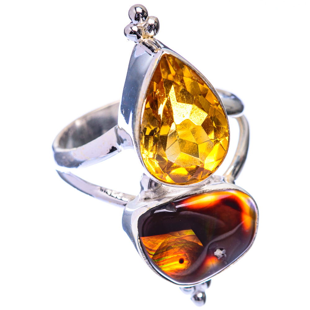 Mexican Fire Agate, Citrine Ring Size 8 (925 Sterling Silver) R141499