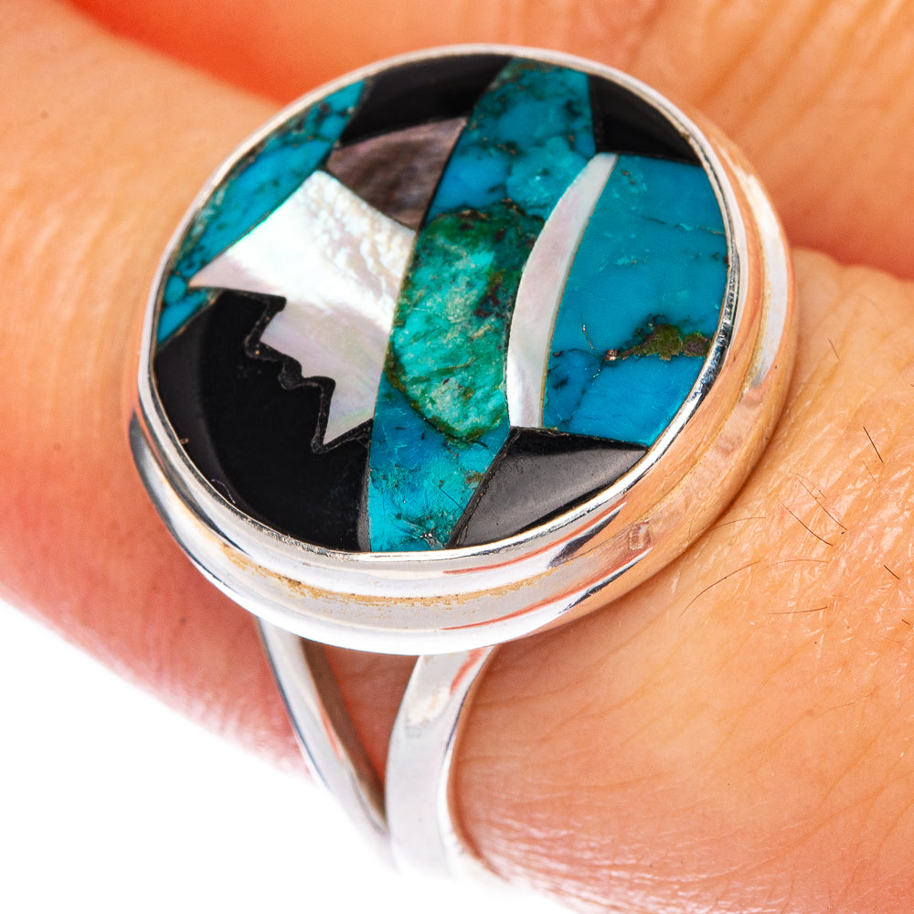 Turquoise Inlay Ring Size 7.75 (925 Sterling Silver) R1382