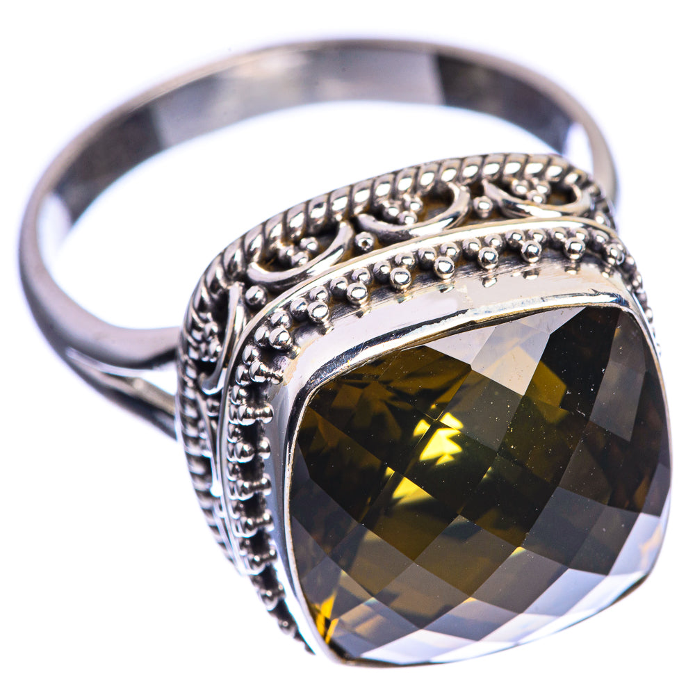 Olive Quartz 925 Sterling Silver Ring Size 11.75