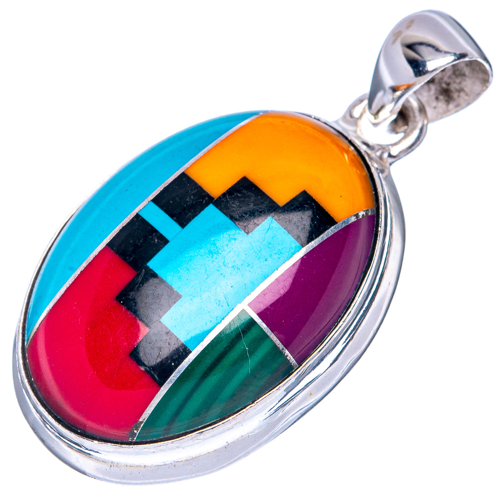 Multi-Stone Inlay Pendant 1 1/2" (925 Sterling Silver) P41526