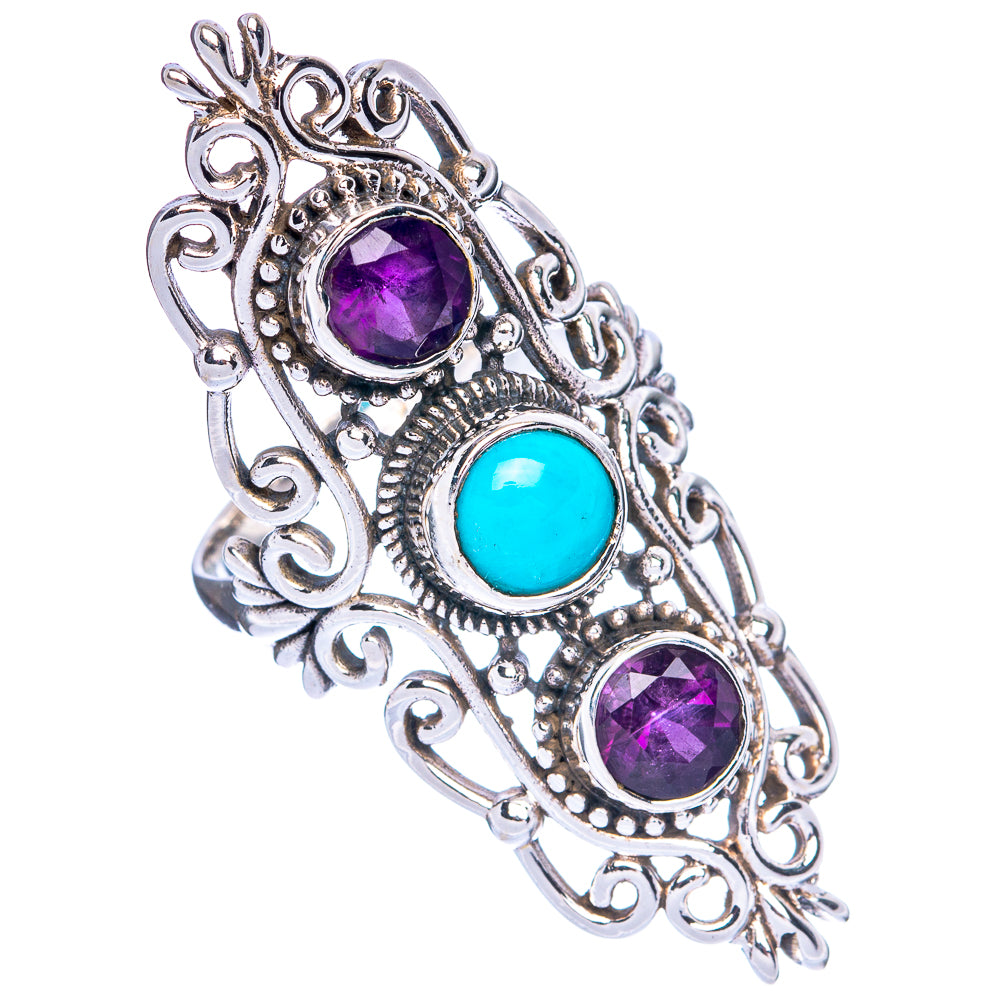 Large Larimar, Amethyst Ring Size 8 (925 Sterling Silver) R144490