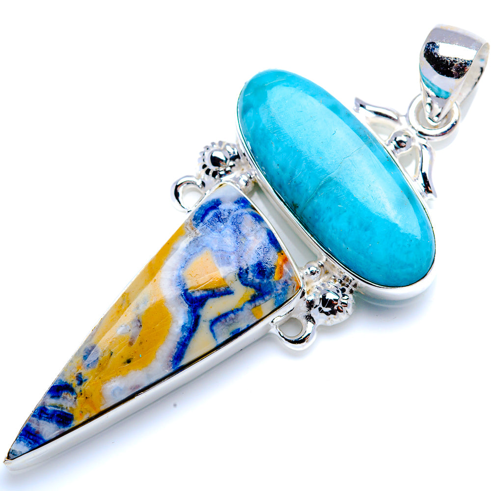 Blue Scheelite, Larimar 925 Sterling Silver Pendant 2 1/2" (925 Sterling Silver) PD38371