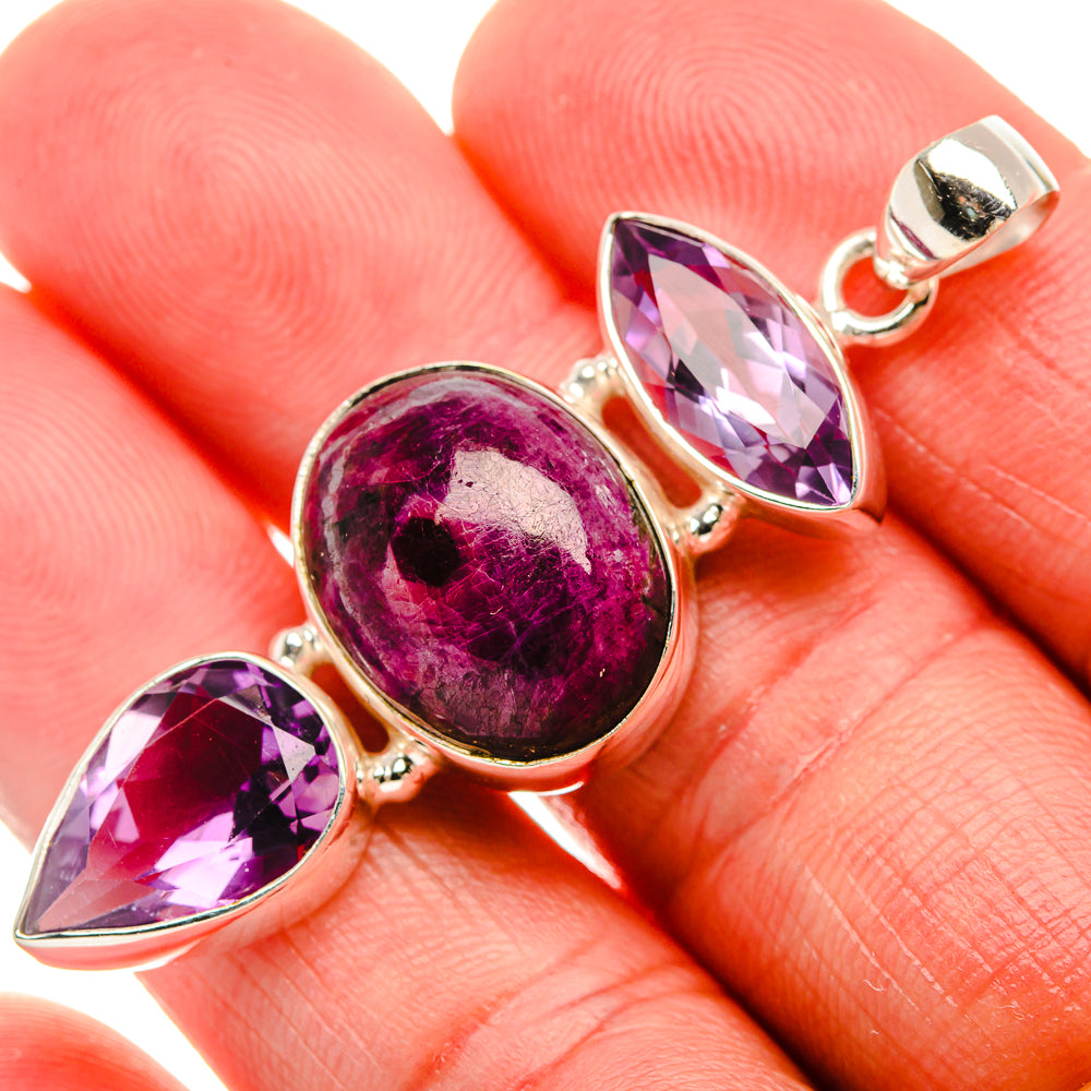 Ruby Fuchsite, Amethyst Pendant 2" (925 Sterling Silver) PD38065