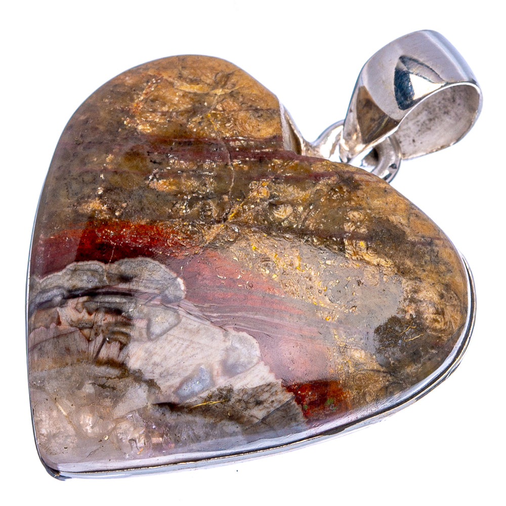 Mushroom Rhyolite Heart Pendants 1 3/8" (925 Sterling Silver) P43257