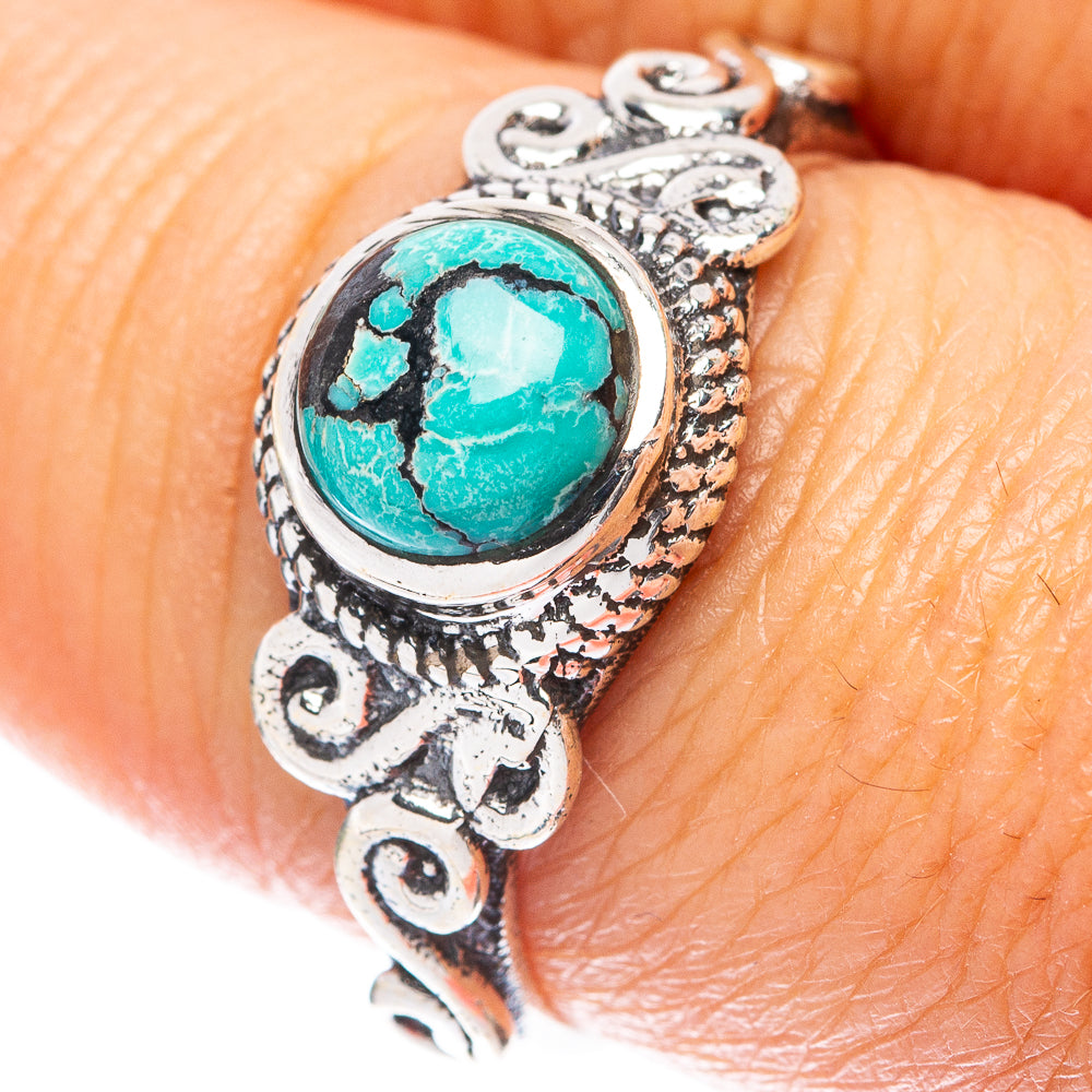 Tibetan Turquoise Dainty Ring Size 7.75 (925 Sterling Silver) R5869
