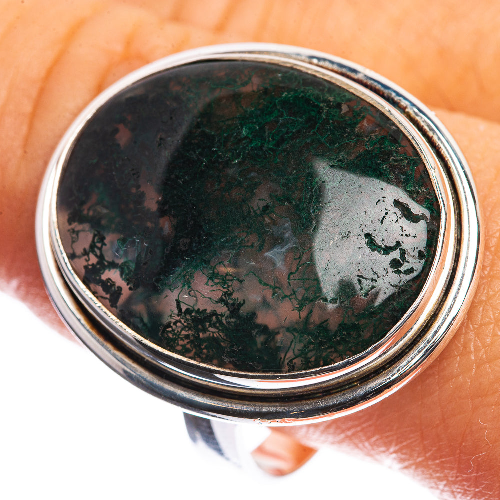Green Moss Agate 925 Sterling Silver Ring Size 11