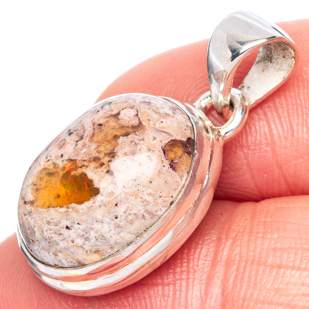 Mexican Fire Opal Pendant 1 1/8" (925 Sterling Silver) P41807