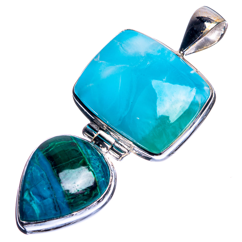 Larimar, Malachite in Chrysocolla Pendant 1 7/8" (925 Sterling Silver) P39051