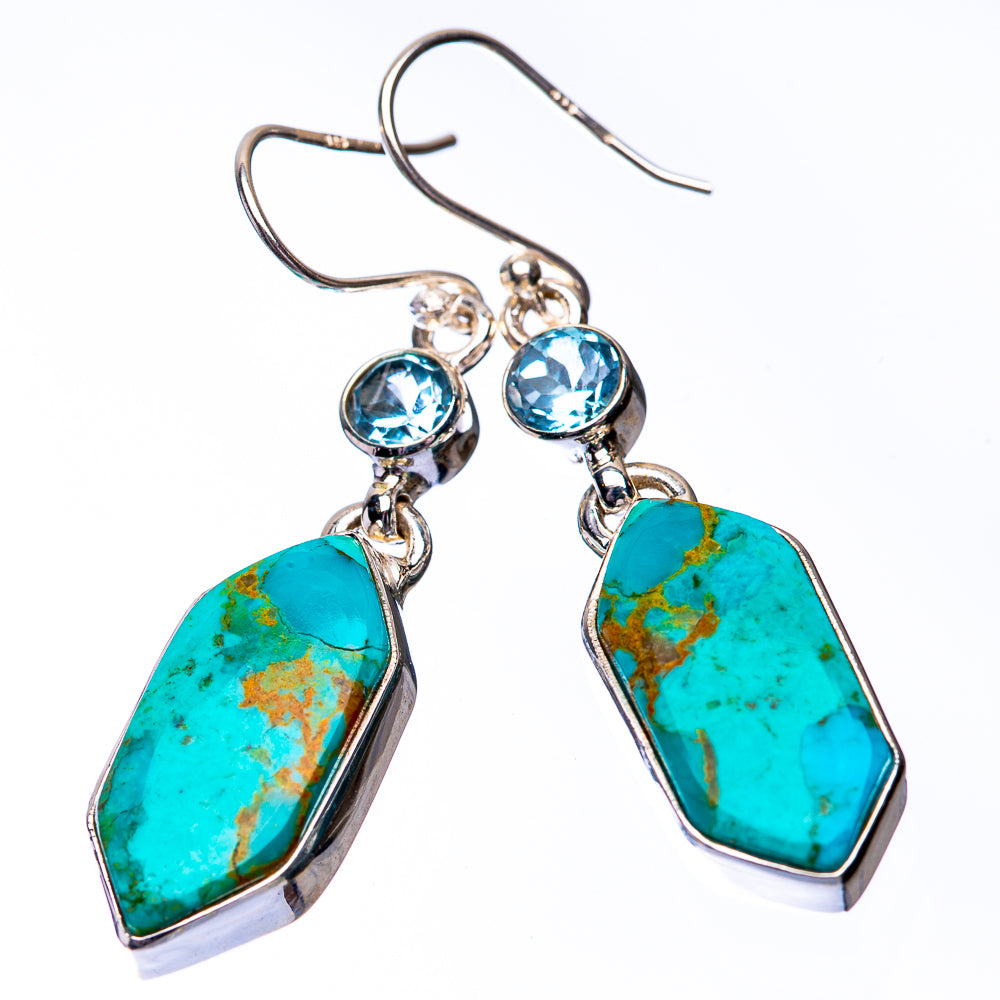 Chrysocolla, Blue Topaz Earrings 1 7/8" (925 Sterling Silver) E432260