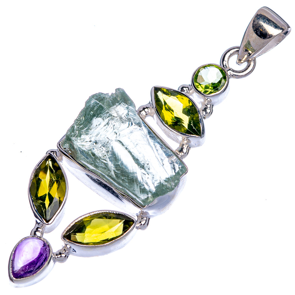 Raw Aquamarine, Peridot, Amethyst Pendant 2 1/4" (925 Sterling Silver) P39822