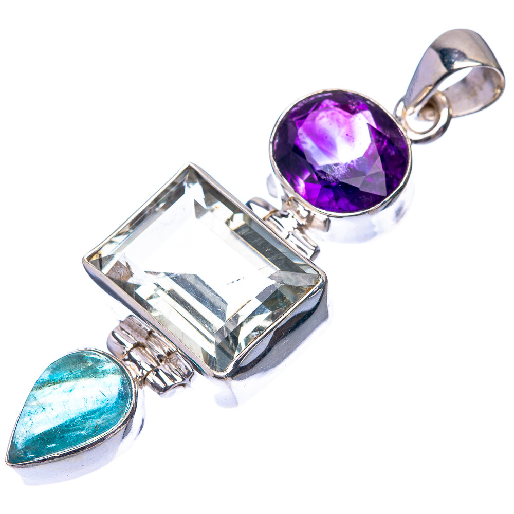 White Quartz, Amethyst, Blue Fluorite 925 Sterling Silver Pendant 2 1/8" (925 Sterling Silver) PD38676