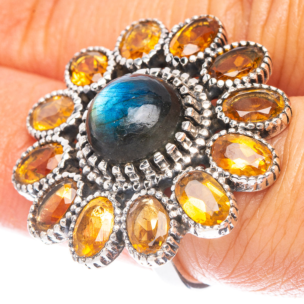 Large Labradorite, Citrine Ring Size 5.75 (925 Sterling Silver) R6946