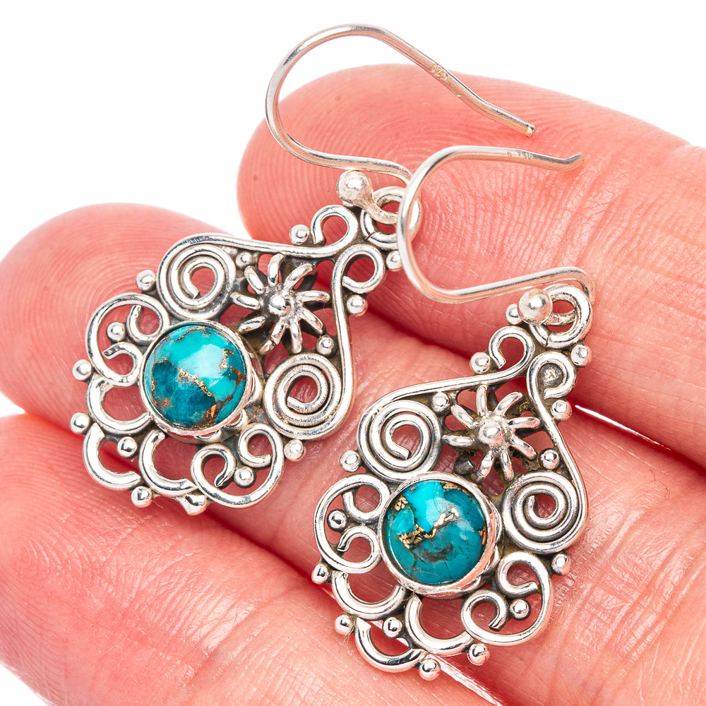 Blue Copper Composite Turquoise Earrings 1 3/8" (925 Sterling Silver) E433237