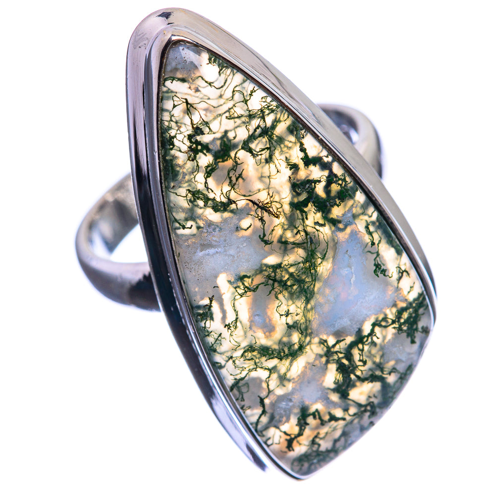 Large Green Moss Agate 925 Sterling Silver Ring Size 7