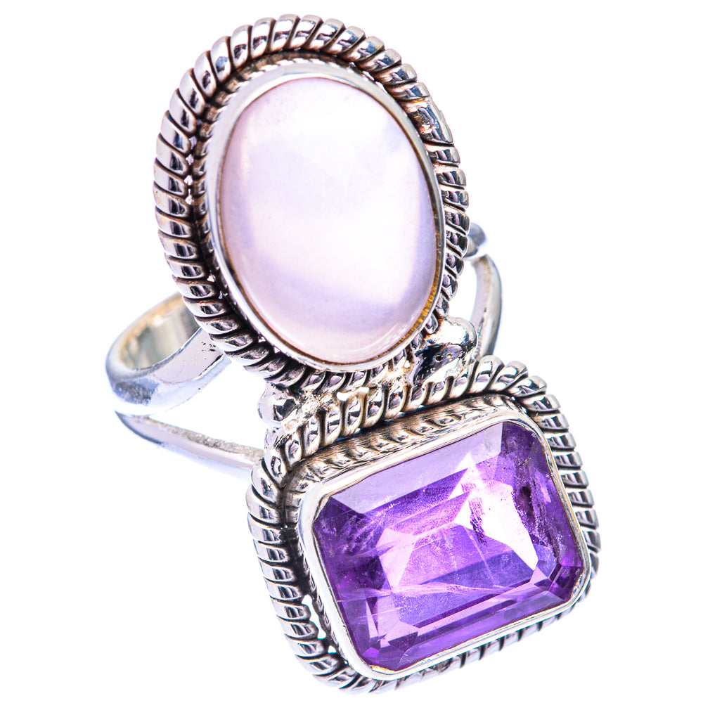 Large Rose Quartz, Amethyst Ring Size 6 (925 Sterling Silver) R141069
