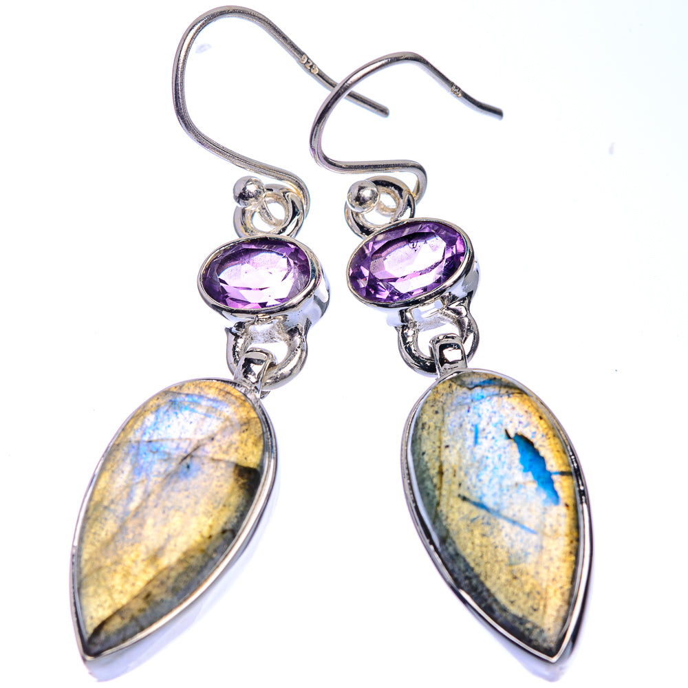 Labradorite, Amethyst Earrings 1 3/4" (925 Sterling Silver) E432986