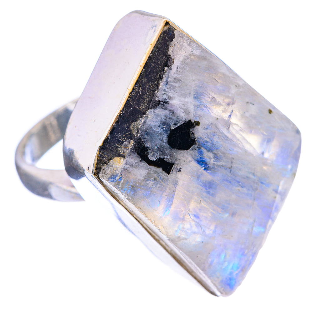 Large Raw Rainbow Moonstone Ring Size 10 (925 Sterling Silver) R142913