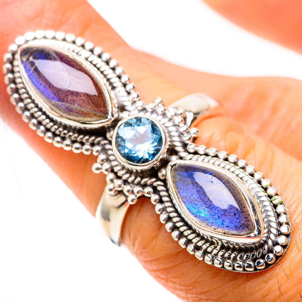 Large Labradorite, Blue Topaz Ring Size 6.5 (925 Sterling Silver) RING137978
