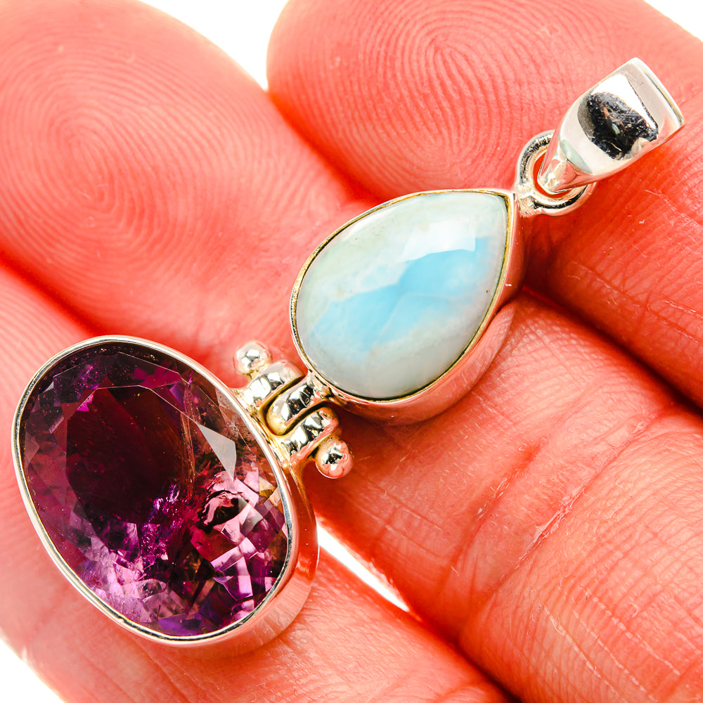 Amethyst, Larimar Pendant 1 3/4" (925 Sterling Silver) PD38094