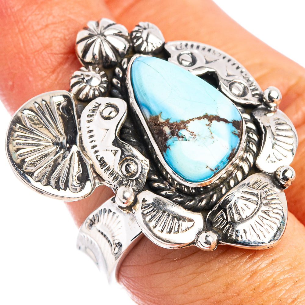 Exclusive Native Style Golden Hills Turquoise Ring Size 7 Adjustable (.925 Sterling Silver)