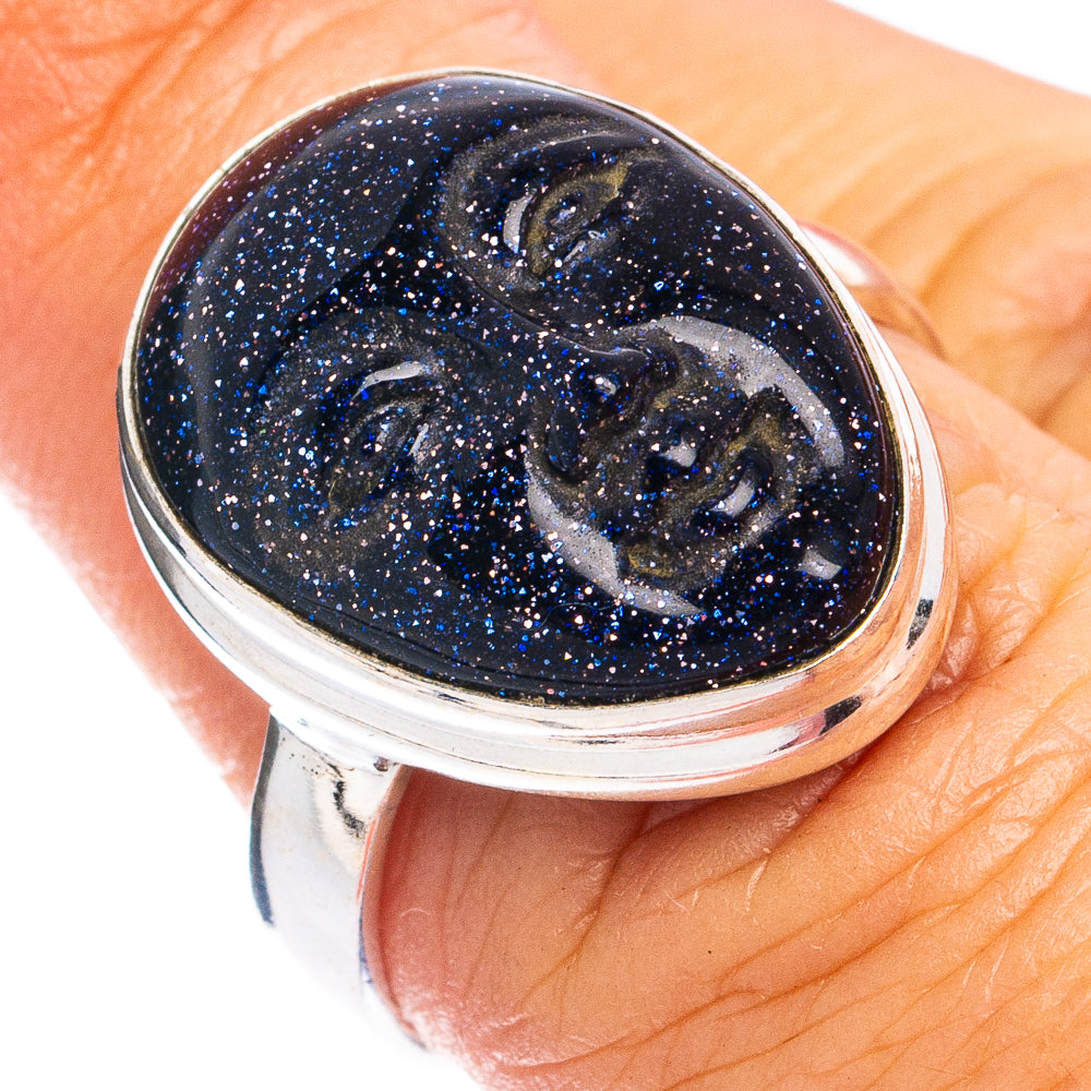 Blue Goldstone Ring Size 7.75 (925 Sterling Silver) R8378