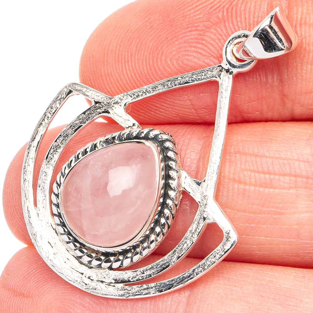 Premium Rose Quartz Pendant 1 3/8" (925 Sterling Silver) P45055