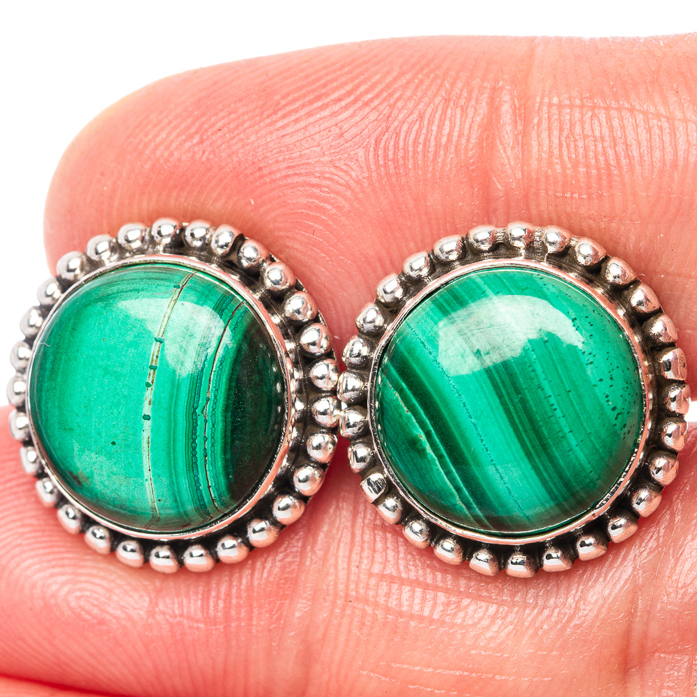 Malachite Earrings 5/8" (925 Sterling Silver) E1507
