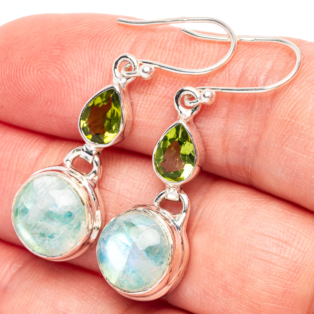 Green Moonstone, Peridot 925 Sterling Silver Earrings 1 1/2" (925 Sterling Silver) E2157