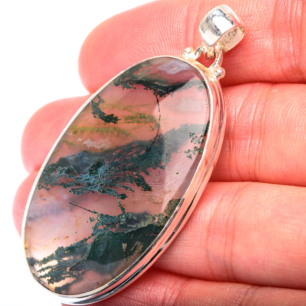 Green Moss Agate Pendant 2 1/8" (925 Sterling Silver) PD38548
