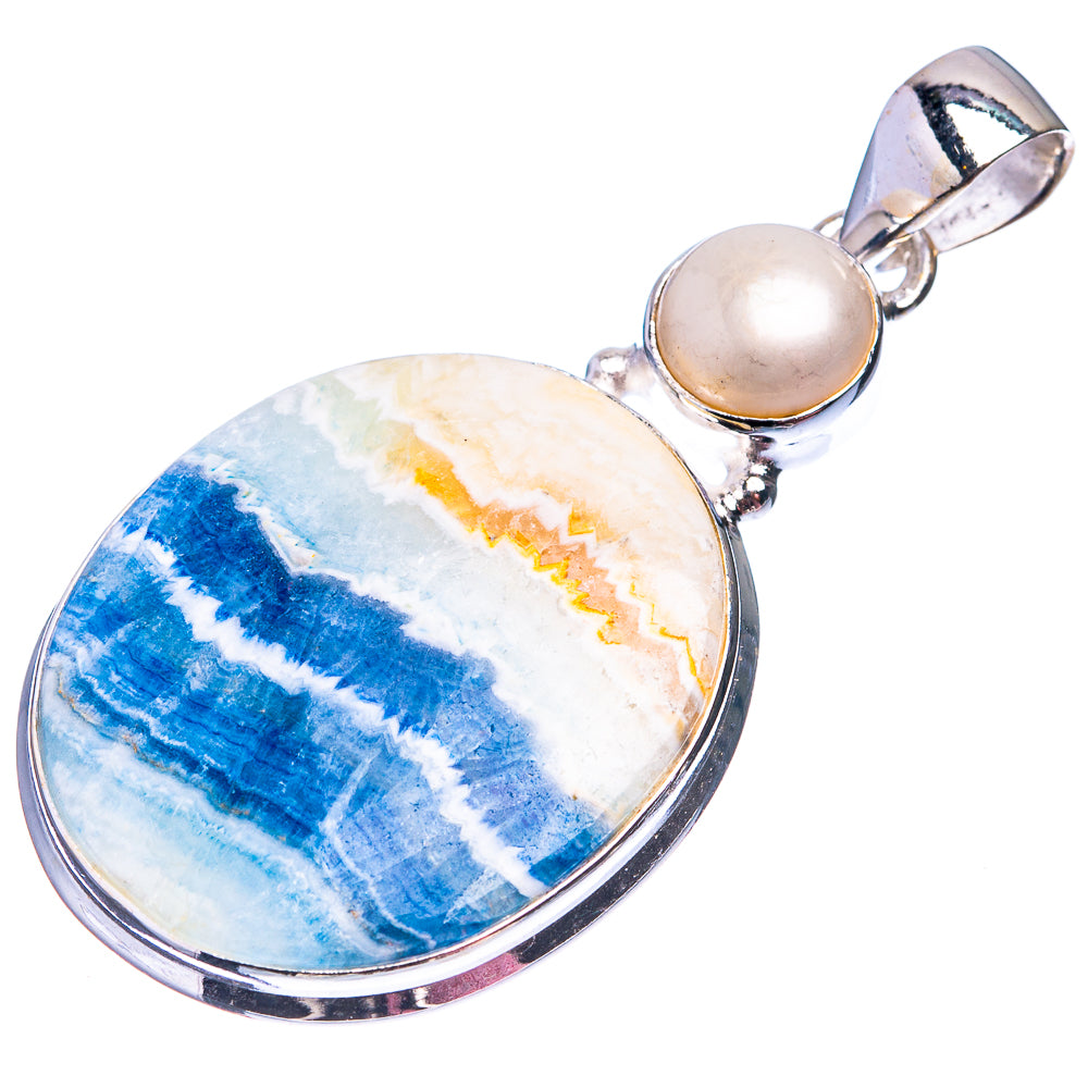Blue Scheelite, Cultured Pearl Pendant 1 3/4" (925 Sterling Silver) P38862