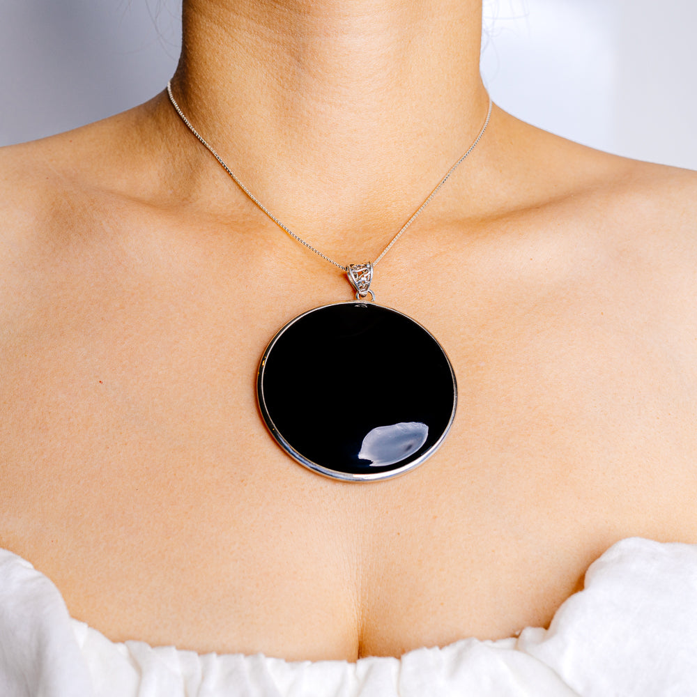 Gigantic Black Onyx Pendant 3" (.925 Sterling Silver)