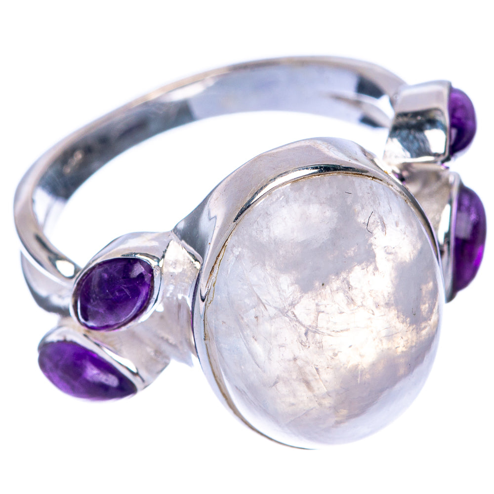 Rainbow Moonstone, Amethyst Ring Size 7.75 (925 Sterling Silver) R144851