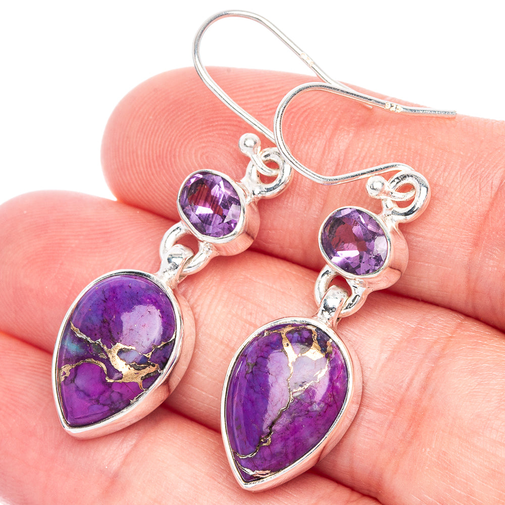 Purple Copper Composite Turquoise, Amethyst Earrings 1 5/8" (925 Sterling Silver) E433070