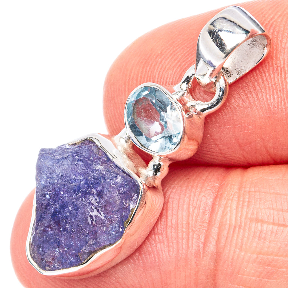 Raw Tanzanite, Blue Topaz Pendant 1 1/4" (.925 Sterling Silver)