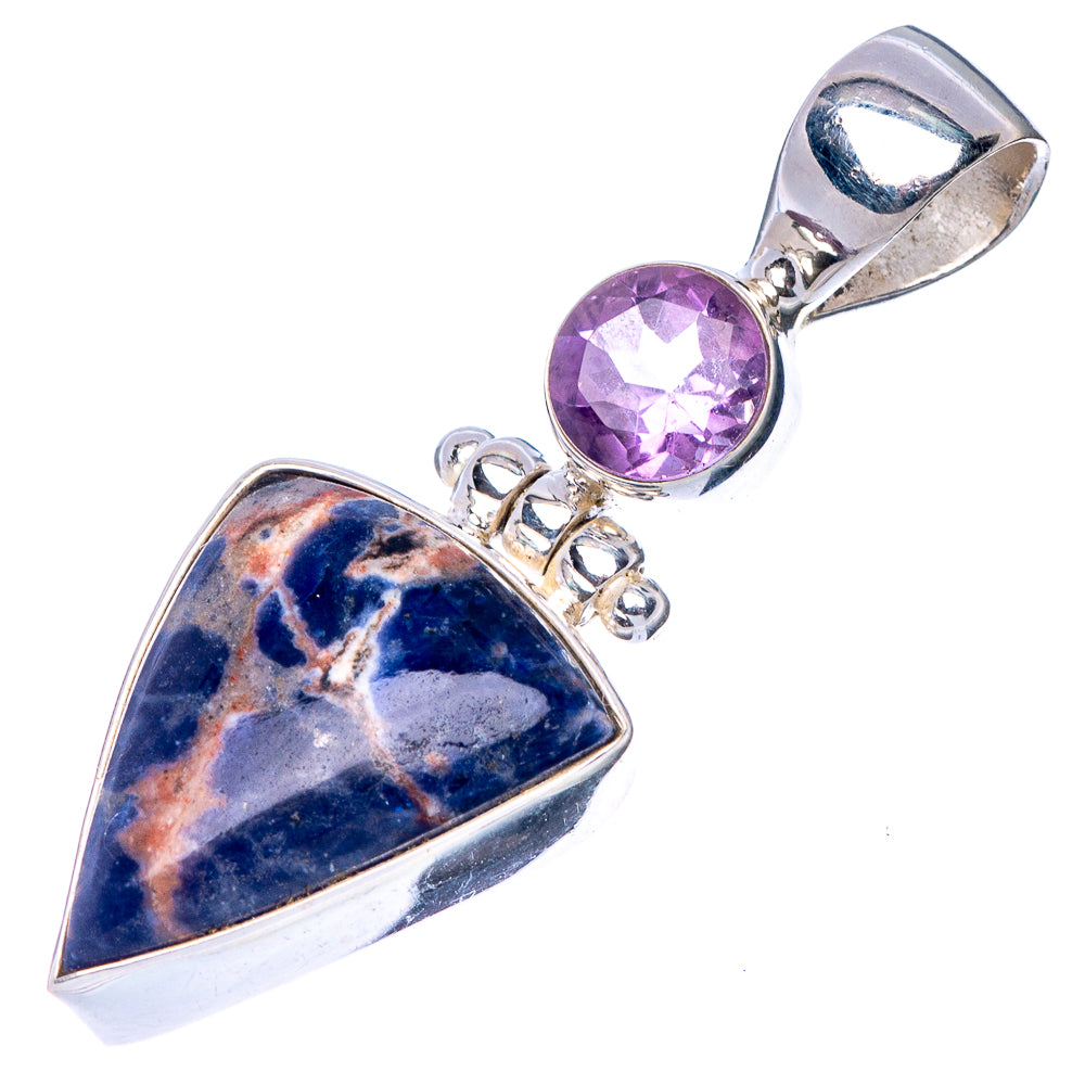 Sodalite, Amethyst Pendant 1 3/8" (925 Sterling Silver) P41072