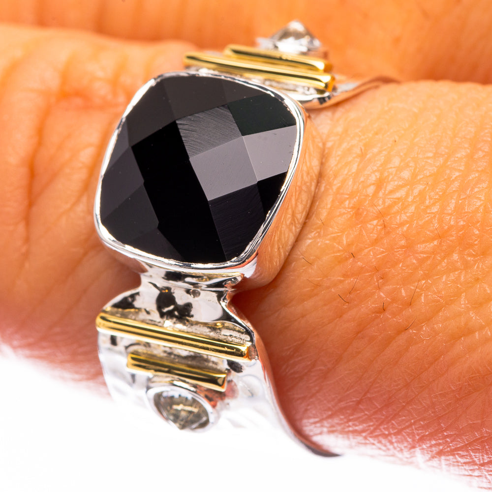 Premium Black Onyx, White Quartz Ring Size 8.75 (925 Sterling Silver) R141803