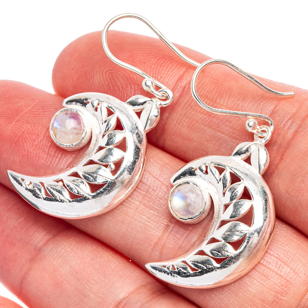 Rainbow Moonstone Moon Earrings 1 5/8" (925 Sterling Silver) E433379