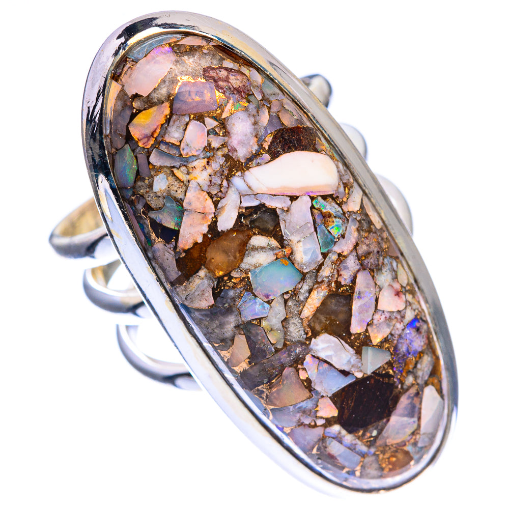 Large Copper Composite Rainbow Moonstone Ring Size 5.75 (925 Sterling Silver) RING143477