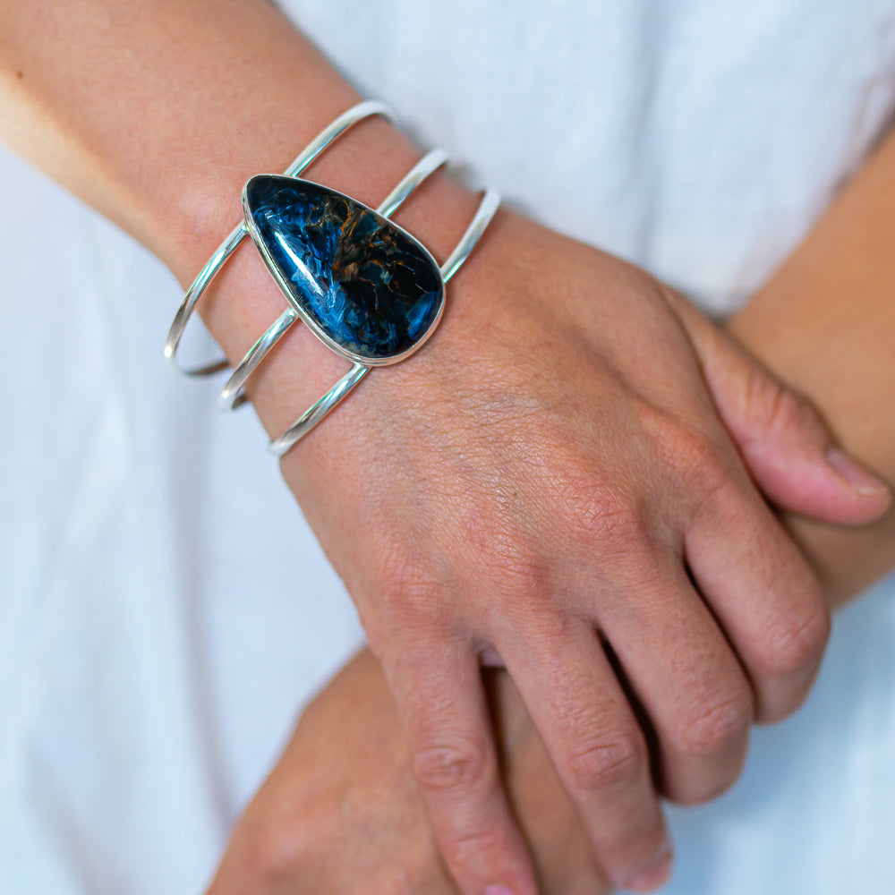 Pietersite 925 Sterling Silver Cuff Bracelet Adjustable