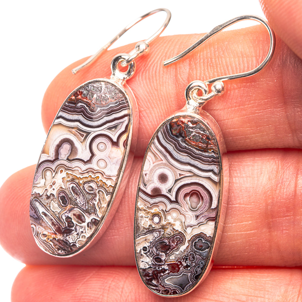 Crazy Lace Agate Earrings 1 5/8" (925 Sterling Silver) E432277