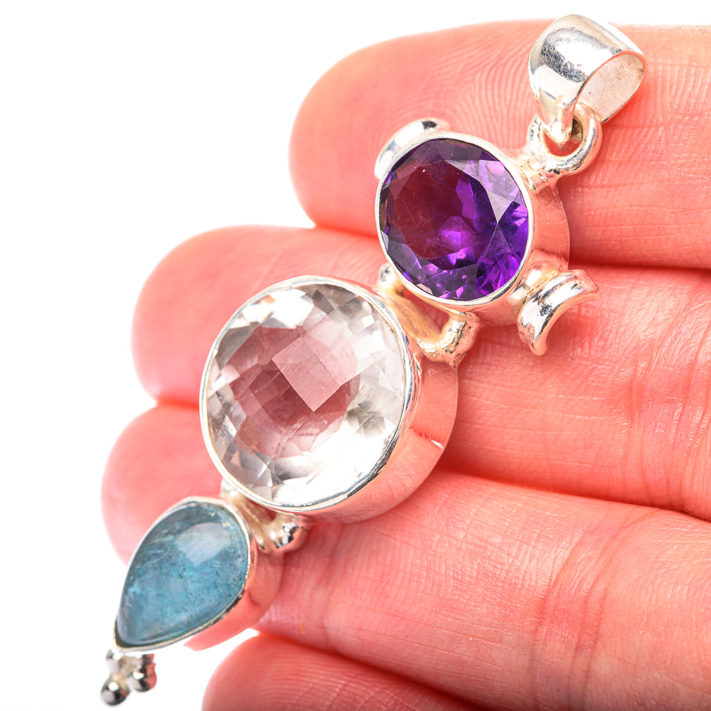 White Quartz, Amethyst, Blue Fluorite Pendant 2 1/4" (925 Sterling Silver) PD38591