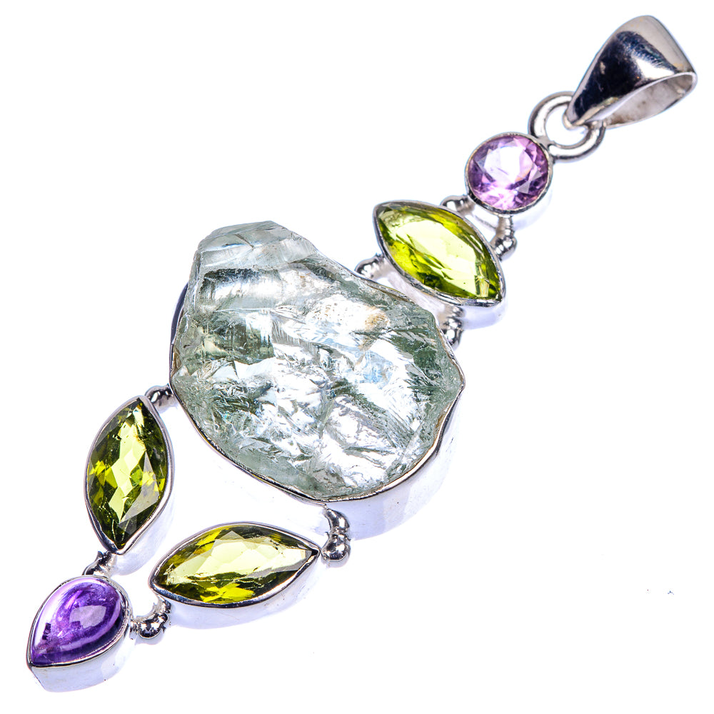 Rough Green Amethyst, Peridot, Amethyst Pendant 2 3/8" (925 Sterling Silver) P39771