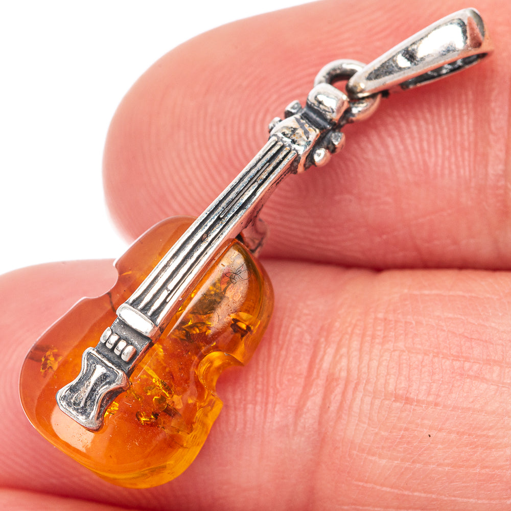 Baltic Amber Violin Dainty Pendant 1 1/4" (925 Sterling Silver) P39937