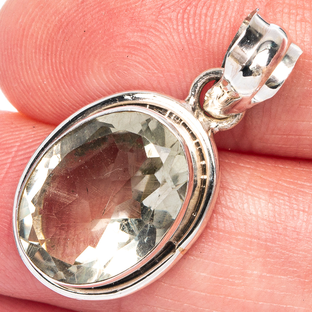 Faceted Green Amethyst 1 1/4" Pendant (925 Sterling Silver) P40011