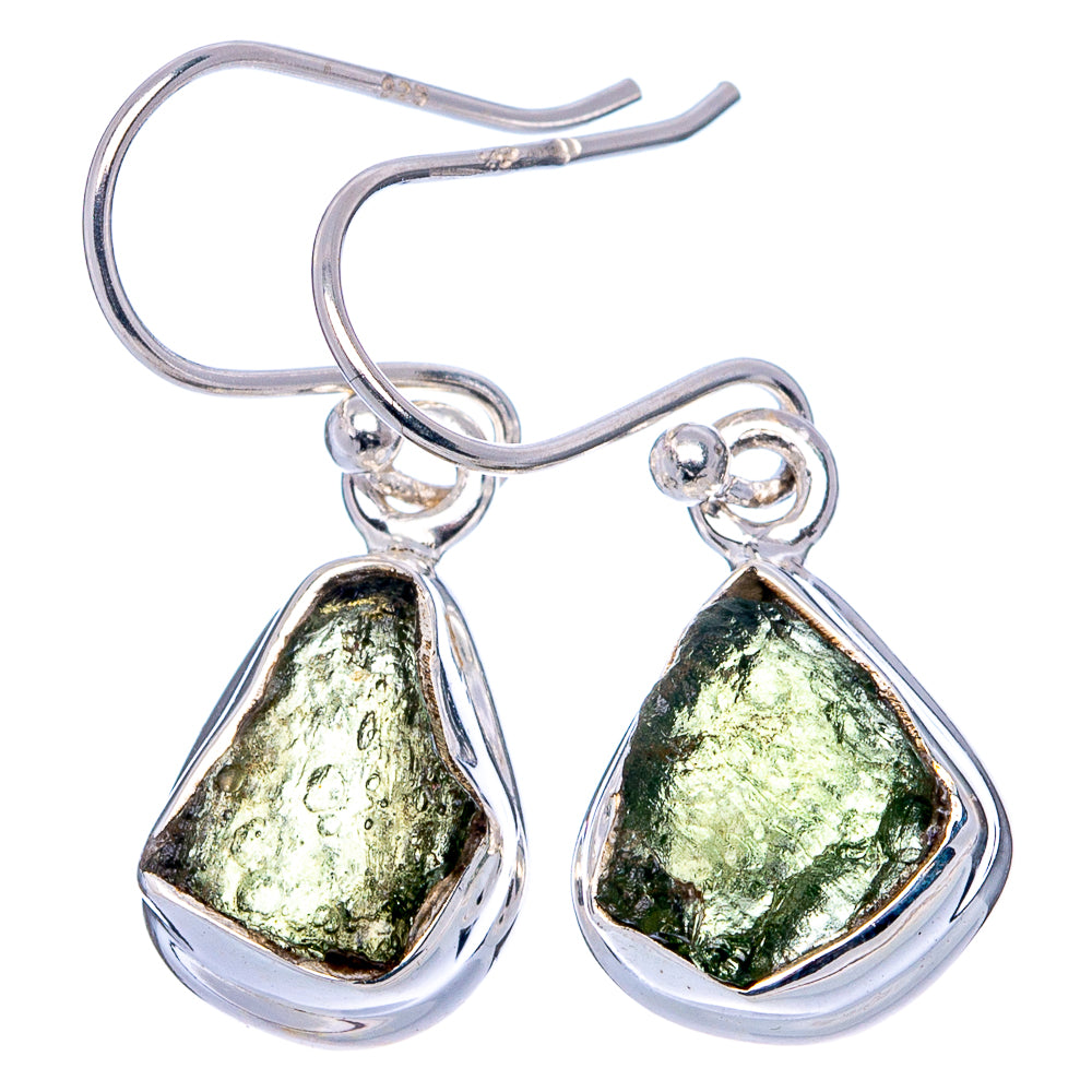 Rare Raw Moldavite Earrings 1 1/8" (.925 Sterling Silver)