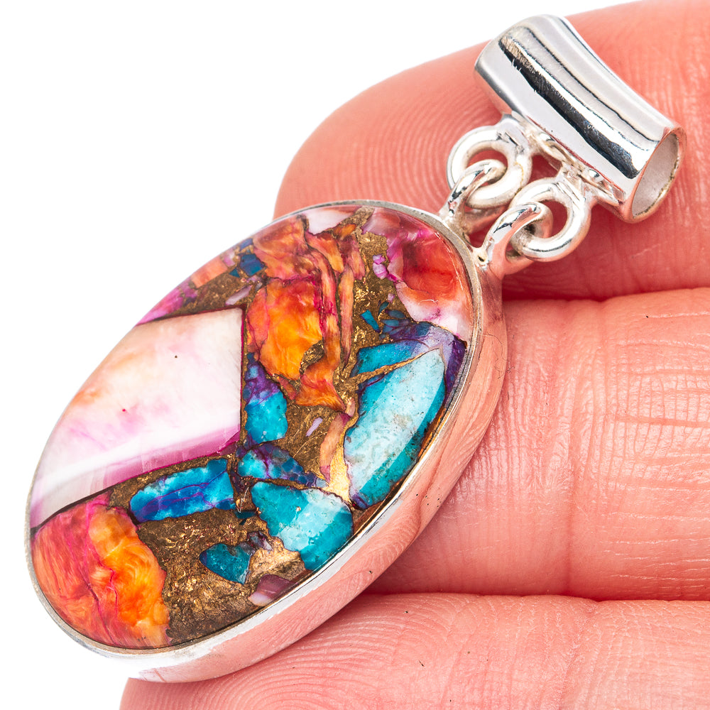 Spiny Oyster Arizona Turquoise Pendant 1 1/2" (925 Sterling Silver) P41392