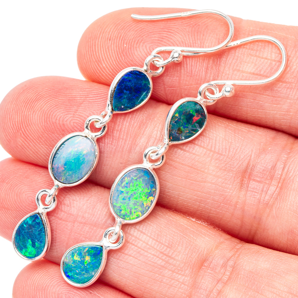 Rare Doublet Opal Earrings 1 7/8" (925 Sterling Silver) E1663