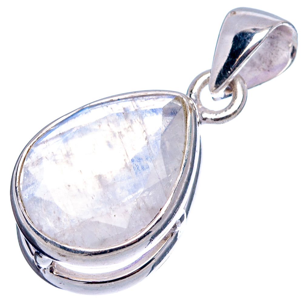Faceted Rainbow Moonstone Dainty Pendant 1 1/8" (.925 Sterling Silver)