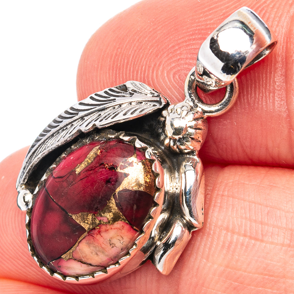 Red Dahlia Mohave Turquoise Pendant 1 1/8" (.925 Sterling Silver)