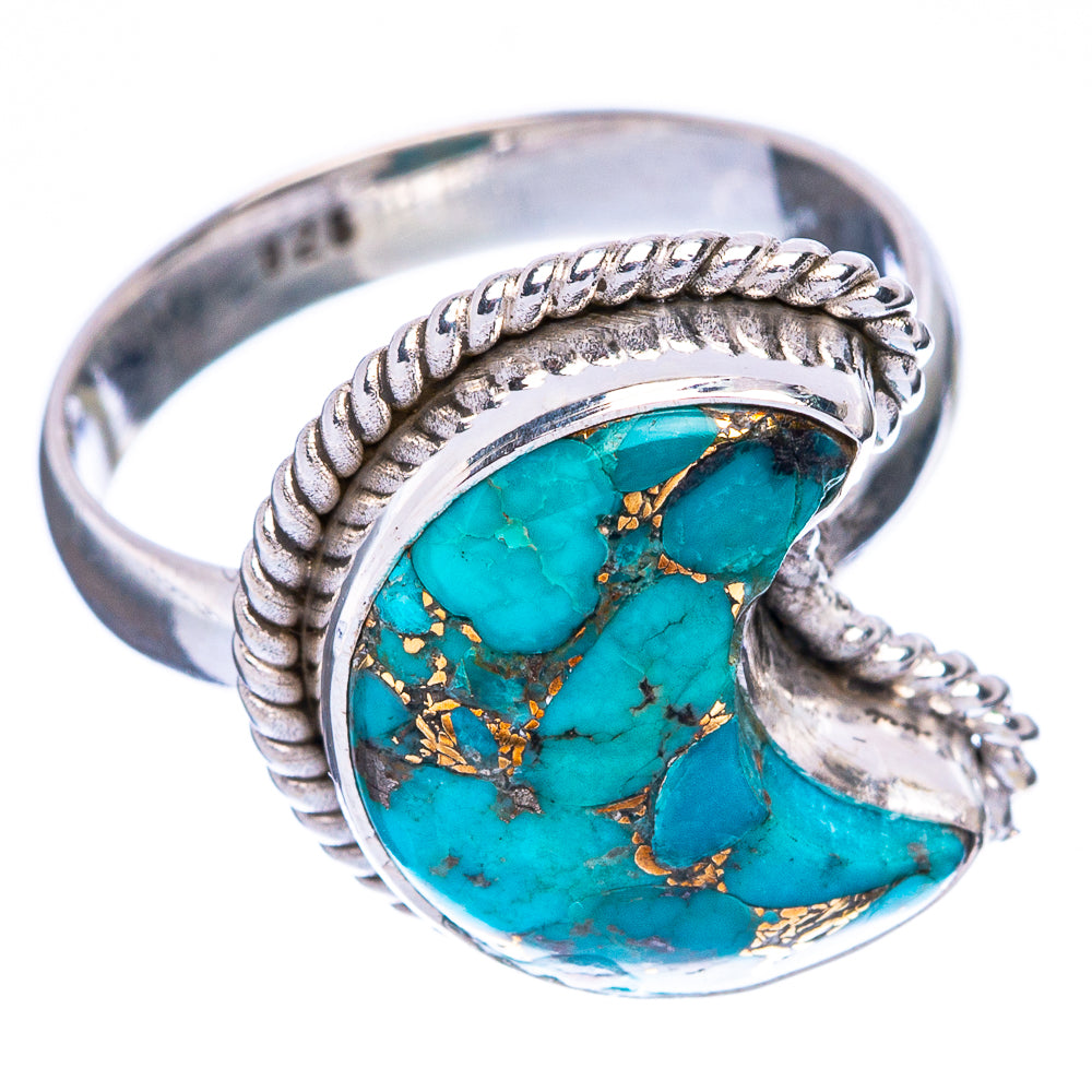 Blue Copper Composite Turquoise Moon Ring Size 7 (925 Sterling Silver) R146751